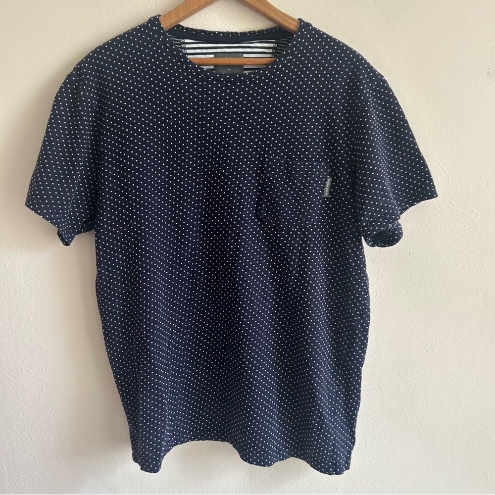 Peter Werth London "Bridger" Polka Dot Textured Knit Pocket Tee - Large
